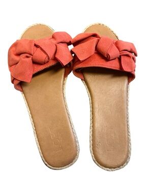LOFT Women Coral Bow Espadrille Slides in Coral Red -lightweight pre-love SZ 8